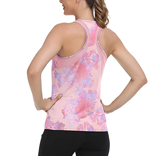 WOWENY Racerback Top Femmes Sport Débardeur Été Fitness Shirts Femmes sans Manches pour Yoga Entraînement Course Marche Vêtements Loisirs Mesh Retour Respirant Confortable, Rose M Cover