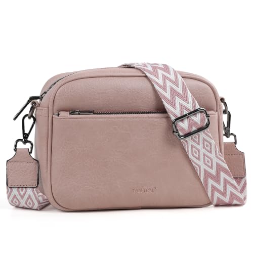 Image of TANTOMI Crossbody Bags for Women Trendy,Vegan Leather Crossbody Purses for Women Small Shoulder Bag Handbags with Wide Strap (Dusty Pink)