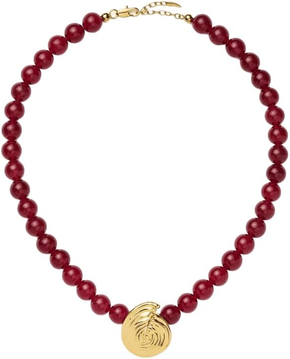 Elegant Spiral Shell Beaded Pendant Necklace For Women | Tarnish-Free Chunky Gold Plated Statement Swirl Necklace | Creative Eye-Catching Jewelry Accessories For Party Wear