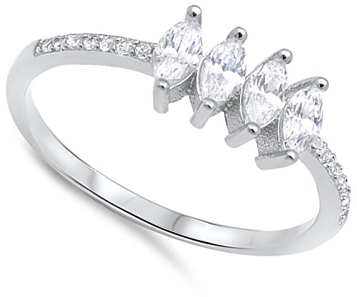 CHOOSE YOUR COLOR Sterling Silver Marquise Wedding Ring2