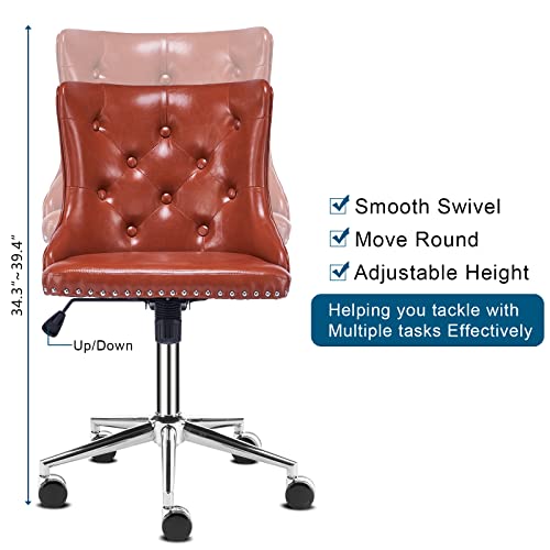 Vingli Pu Orange Swivel Suede Desk Chair For Bedroom Retro Upholstered Modern Computer Desk Chair With Wheels, Small Home Office Chairs With Adjustable Height, Titling #TOP5