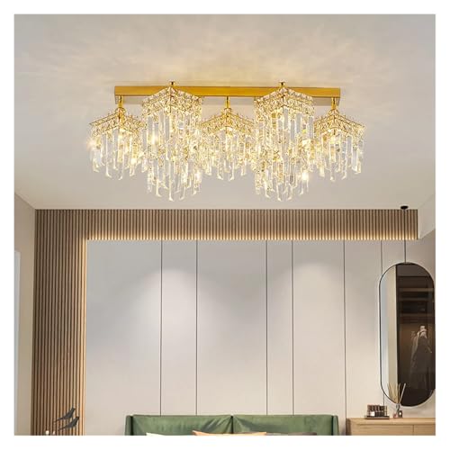 Lustre en cristal doré à 7 branches pour salon et grande villa contemporaine