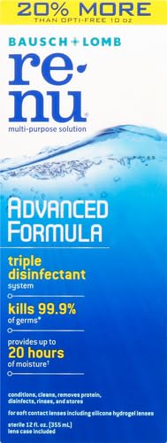 Image of Renu Contact Lens Solution Multipurpose Disinfectant, Advanced Formula Lens Cleaner, Cleans & Moisturizes Soft & Silicon Hydrogel Lenses, 12 Fl Oz (Pack of 2)