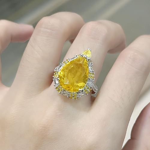 Bague en argent 925 princesse avec diamants goutte d'eau rose jaune