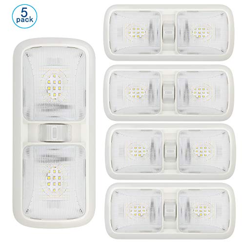 Kohree Upgrade 700 Lumen Led Rv Ceiling Double Dome Light Fixture, 5 Pack 12V Camper Interior Lighting With On/Off Switch For Trailer Rv Car Boat, Clear Cover (Natural White 4000-4500K, 60 X 5050Smd) #TOP7