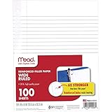 Mead Loose Leaf Paper, Filler Paper, Reinforced, Wide Ruled, 100 Sheets, 10-1/2 x 8 inches, 3 Hole Punched, 1 Pack (15006)