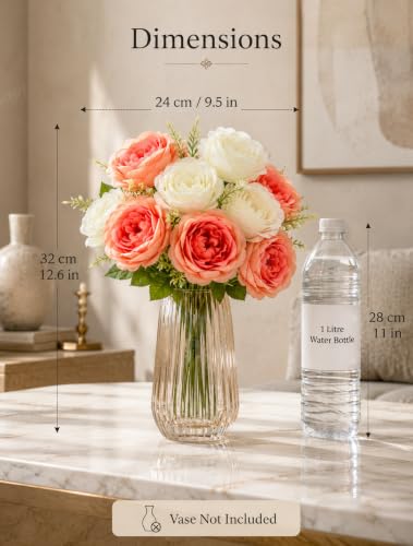 Image of Divyakosh Artificial Flowers for Vase (10 Peonies), Artificial Flowers Bunch (Vase Not Included), Luxury Floral Centerpiece for Living Room Dining Table Office Decor