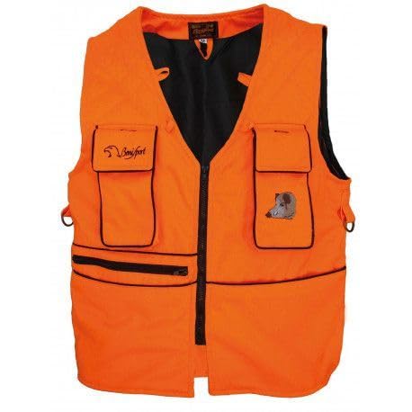 Genérico Chaleco Corto Naranja BATIDA - Con Porta Balas, Bolsillos para Emisora y Morral Trasero de Doble Cremallera