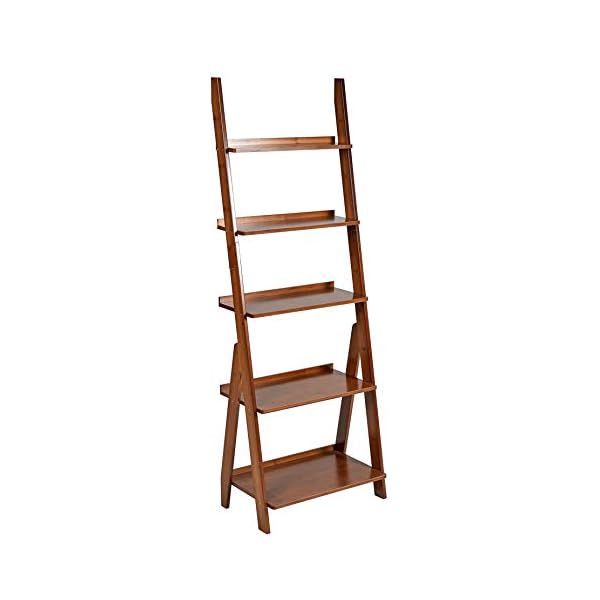 Bookshelf ladder shelf storage rack multipurpose bamboo organizer shelves furniture for home office living room kitchen office 5 tier brown  urban country home decor