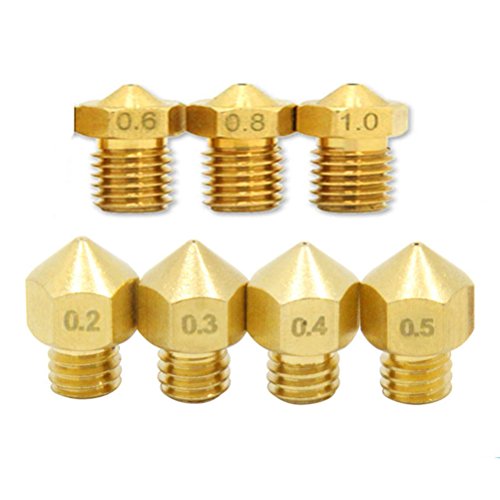 UEETEK 7pcs 1.75mm 3D Printer Head Extruder Brass Nozzle Print Head (0.2mm 0.3mm 0.4mm 0.5mm 0.6mm 0.8mm 1mm)