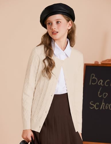 GRACE KARIN Girls Cardigan Button Front Cable Knitted School Uniform Sweater for 6-12 Years2