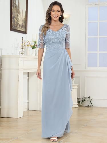 Lace Mother of The Bride Dresses for Wedding Long A Line Half Sleeves Formal Evening Dress4