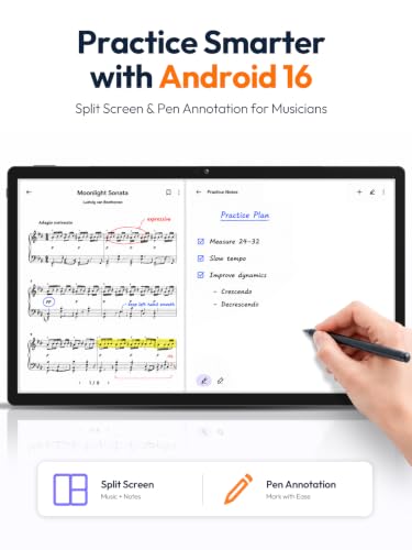 Image of 15.6 Inch Android 16 Tablet, FHD IPS Sheet Music Display for Musicians | 12GB Memory 128GB Storage, Helio G99 Octa-Core, 12000mAh Battery, 32MP Rear Camera, Quad Speakers, Sheet Music Display