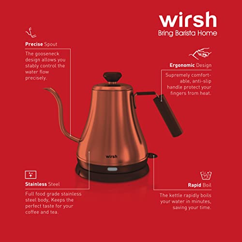 Wirsh Gooseneck Kettle, Electric Gooseneck Kettle With Auto Shut Off And Overheat Protection, Pour Over Coffee And Tea Kettle,100% Stainless Steel, Leak-Proof Design, 0.8L #TOP6