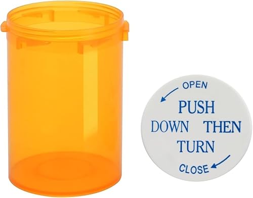 Miniatura 3 de Botellas vacías de plástico para píldoras medicinales con tapas resistentes a los niños, 30 frascos de plástico ámbar Dram organizador de pastillas,