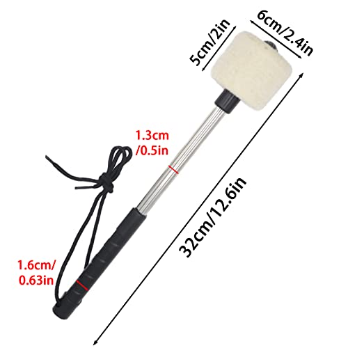 Cheerock 1Pcs 12.6Inch Bass Drum Percussion Mallet, Wool Felt Head Marching Drum Mallet Stick, Stainless Steel Handle Bass Drum Beater Mallet, Instrument Bands Accessory #TOP1