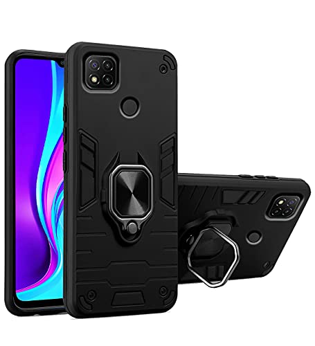 Image of Pikkme D5 Tough Armor Bumper Back Cover Case for Redmi 9,Redmi 9C |Ring Holder & Kickstand in-Built (Black)