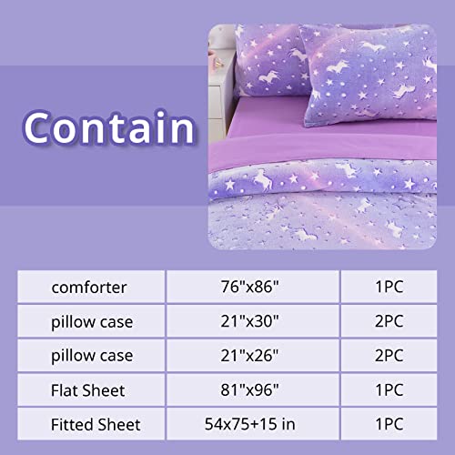 Royalay 7 Pieces Kids Glow In The Dark Comforter Set Bedding Set Full Size For Teenage Girls And Kids, Starry Night Super Soft Down Alternative Comforter With Sheets Bed In A Bag Full (7 Pcs) #TOP4