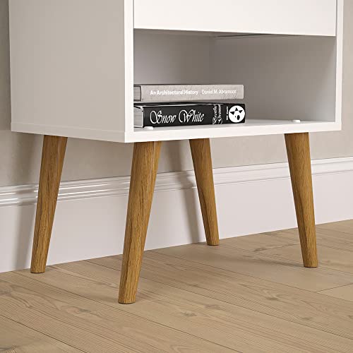 Mesa de Cabeceira Quarto Villare 01 Gaveta Pés de Madeira Branco