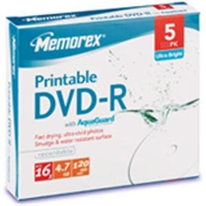 Memorex 32025311 AquaGuard Inkjet Printable DVD-R 5 Pack-image-6