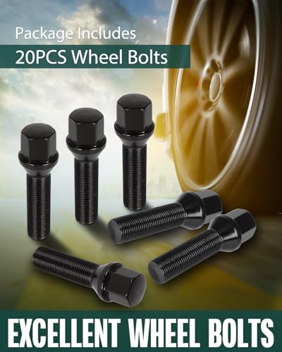 Image of SCITOO M14x1.25 Lug Bolts 20PCS 45mm Shank Length Conical Seat Lug Nuts | 14x1.25 Black Wheel Studs Lug Nut Fit for 540i xDrive,for 550i,for 550i GT,for 550i GT xDrive,for 550i xDriv