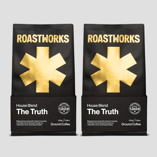 Roastworks The Truth Coffee Ground | 2 x 200g Pack | Full-Bodied Espresso Blend | Brazil & Peru Arabica | Notes of Dark Chocolate, Caramel & Amaretto | Speciality Ground Coffee