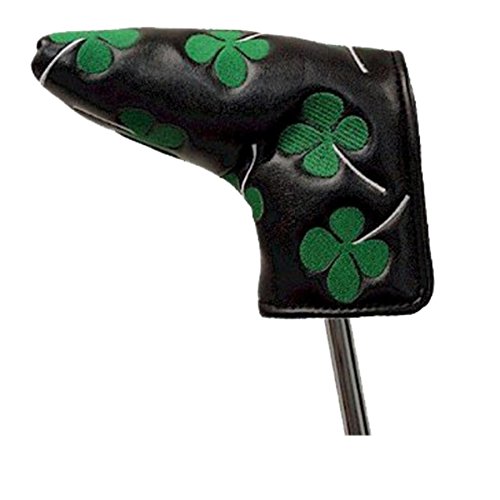 Four Leaf Clover Shamrock Golf Club Head Cover for Anser and Blade Style Putters (Black/Green)