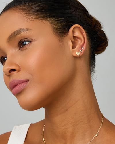 Image of PAVOI 14K Gold Plated Dainty Flat Back Earrings for Women, Piercing Studs | Hypoallergenic Stud Earrings with 925 Sterling Silver Posts, Motif Flatback Screw Back Helix Cartilage