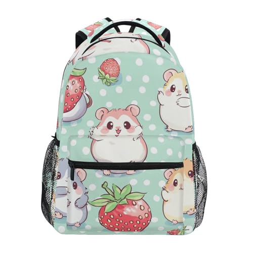 Hamsters Polka Dot Strawberry Boys Girls Kids School Backpacks Bookbag, School Bag Travel Backpack Daypack