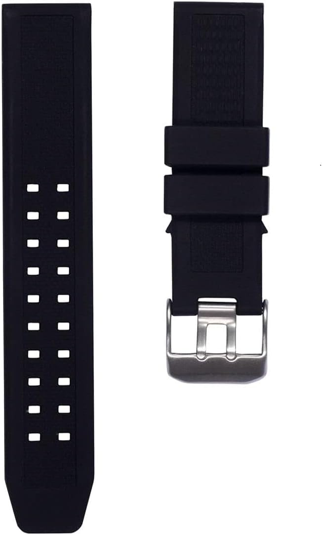23mm Rubber Silicone Watch Band Strap Replacement with Black/Silver Double Prong Clasp for Luminox 3050 8800 and 3950 Series - Luminox Navy Seal Watch Band