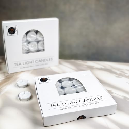 Image of Unscented Tea Light Candles | Soy Wax Blend Long-Lasting with Cotton Wick | Perfect for Home Decor, Parties, Weddings, and More | Set of 100 (White)