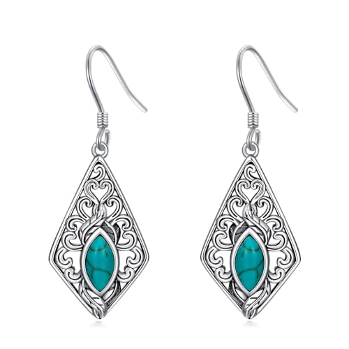 Boucles d'oreilles turquoise argent 925 anti-allergie pendantes légères