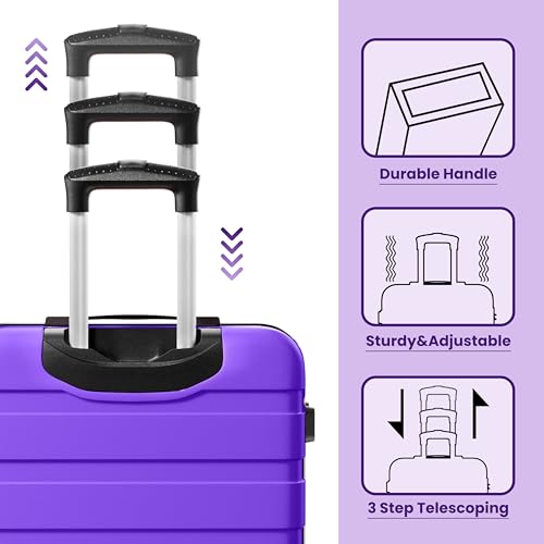 Image of AnyZip Luggage PC ABS Hardside Lightweight Suitcase with 4 Universal Wheels TSA Lock 20 24 28 Inch, Violet Purple, 3 piece set (20 /24 /28), Fashion
