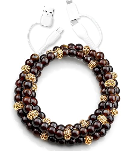 Image of Stylish Beaded Phone Charger Cable Colors USB Charging Cord for Smartphones (4-1, Leopard, 3.3ft)