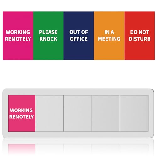 Image of Office Door Signs Do Not Disturb, Please Knock, In A Meeting, Out Of Office, Working Remotely 5 Options Privacy Door Slider Sign for Meeting & Conference Room Frosted Silver