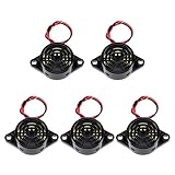 5PCS DC 3-24V 100dB Active Piezo Electronic Buzzer, 2-Wire Leads Electric Alarmer Black Beep Tone Alarm Ringer Continous Sound