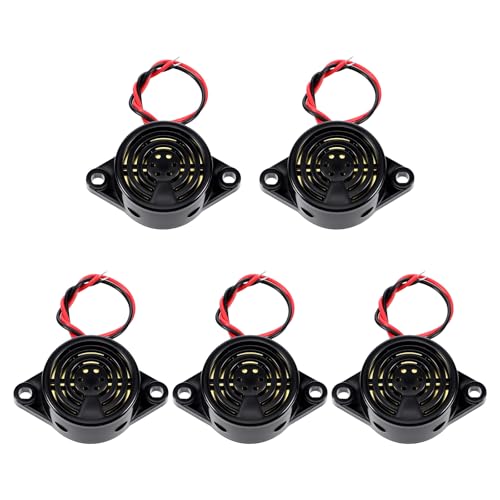 5PCS DC 3-24V 100dB Active Piezo Electronic Buzzer, 2-Wire Leads Electric Alarmer Black Beep Tone Alarm Ringer Continous Sound