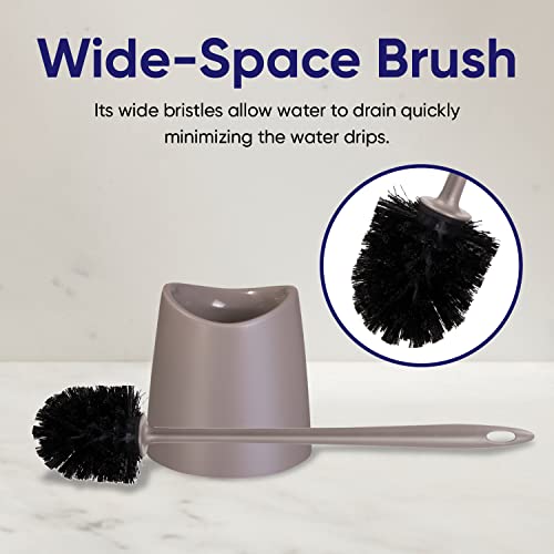 Image of Superio Plastic Toilet Brush with Taupe Bristles, Includes Holder for Easy Bathroom Cleaning