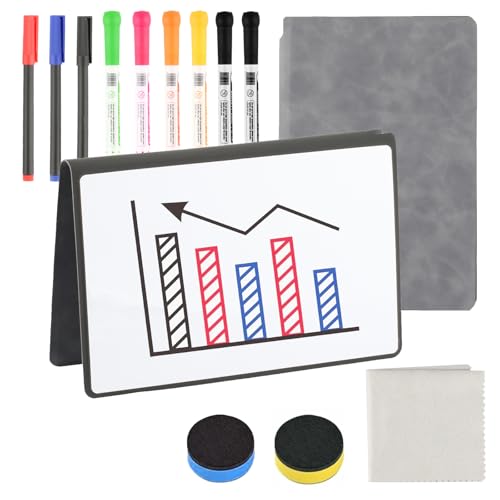 Pizarra Blanca Pequeña,A5 Pizarra Rotulador Borrable, Whiteboards Pizarra Borrable Reutilizable,Libreta de Pizarra Blanca de Escritorio,Borrado en Seco para Oficina Estudios + Bolígrafos Borradores
