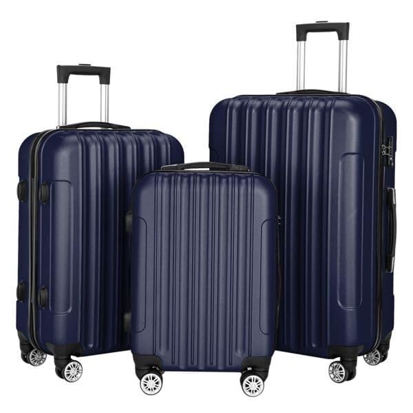 3-in-1 Multifunctional Large Capacity Travel Luggage Set - Durable Plastic & Metal - Navy Blue Suitcase for All Your Travel Needs3