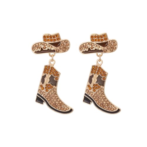 Colorful Rhinestone Western Boots Dangle Drop Earrings for Women Boho Cowgirl Cowboy Enamel Hat Boot Earrings Country Concert Party Outfits Jewelry Gift