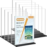 MaxGear Acrylic Sign Holder 8.5x11 Vertical, 10 Pack Double Sided Clear Display Stand, Table Paper Holder, Plastic Menu Flyer Stand, Plastic Sign Frame for Stores, Restaurants, Hotels, Office