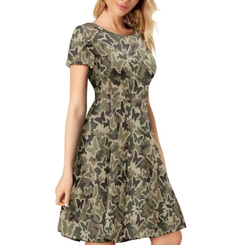 Image of HUGS IDEA Womens Puffy Swing Midi Dress Round Neck Short Sleeve Party A-Line Dresses