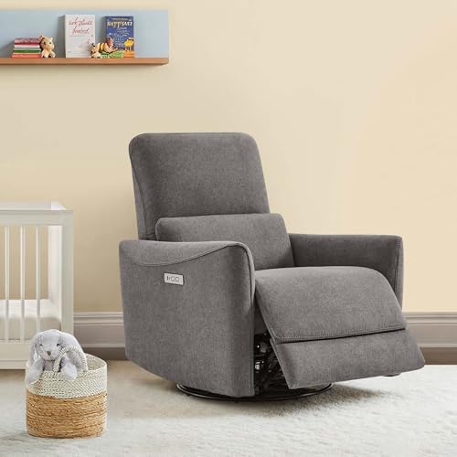 Image of CHITA Power Swivel Glider Recliner Chair, Nursery Glider, Fabric Metal Grey | FSC Certified Upholstery Rocking Chair, Power Lumbar Support, Reclining Chair for Living Room & Nursery