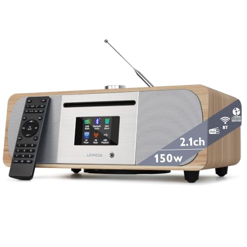 Image of LEMEGA M6P CD Player, FM, Bluetooth, Powerful HiFi, Subwoofer, Oak | 2.8in colour display, 20 presets, remote control, wooden cabinet, headphone jack, internal subwoofer, EQ modes, remote