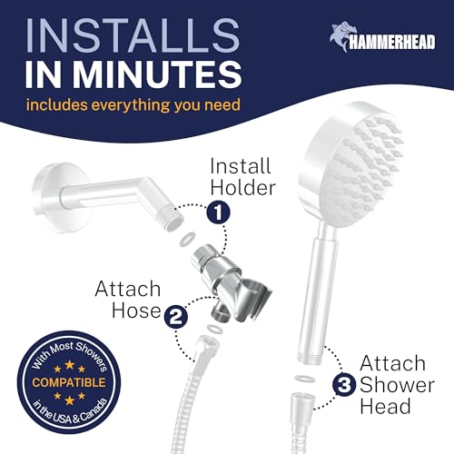 100% METAL Shower Head Holder for Hand Held Showerheads | Adjustable Shower Arm Mount with Universal Wall Hook Bracket and Brass Pivot Ball, Polished Chrome