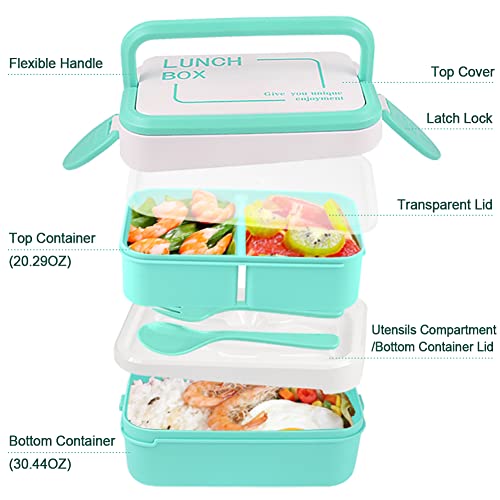 Iteryn Stackable Bento Lunch Box, Bento Box With Handle For Meal Prep, 2 Layer 3 Compartment Lunch Containers, Leak Proof, Microwave Safe #TOP1