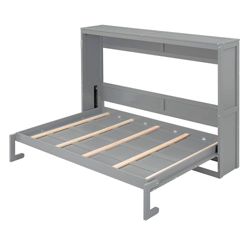 Merax Modern Murphy Cabinet Bed, Solid Wood Wall Platform Bed/No Box Spring Needed/Easy Assemble/Full,Gray by Merax - Image 3