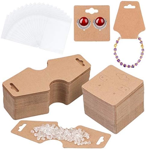 Litthing Earring Display Card Set with 100Pcs Necklace Cards Holder and 200 Self-Sealing Bags DIY Jewellery Packaging Set Jewellery Card for Earring Necklace