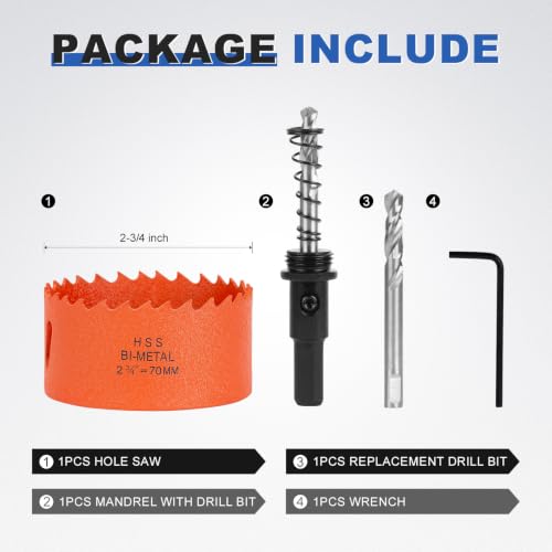 Image of 2-3 /4 Inch Hole Saw 2.75 inch Circle Drill Bit Wood Metal Drywall Plastic Pipe